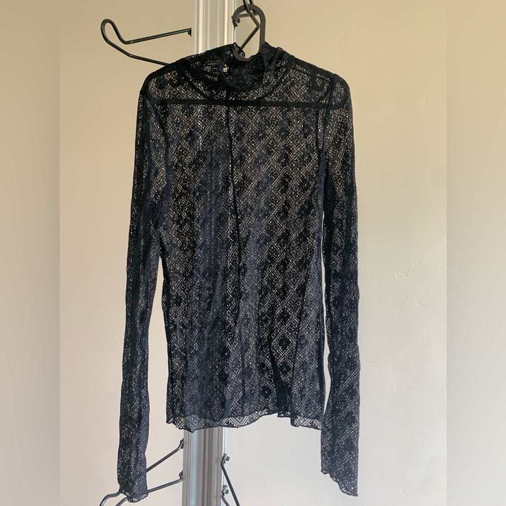 Free People Black Lace Long-sleeve Top